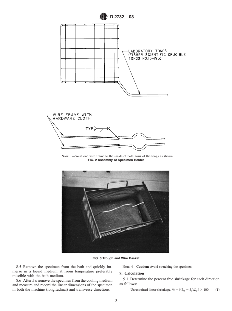 ASTM D2732-03 - Standard Test Method for Unrestrained Linear Thermal Shrinkage of Plastic Film and Sheeting