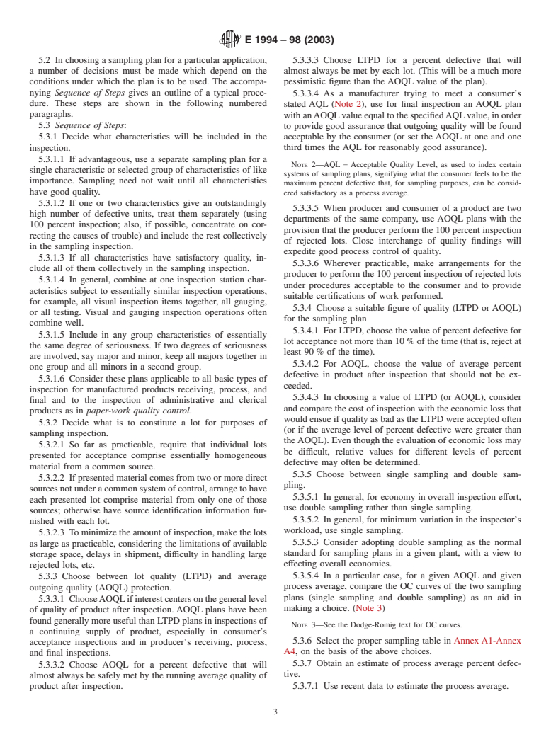 ASTM E1994-98(2003) - Standard Practice for Use of Process Oriented AOQL and LTPD Sampling Plans