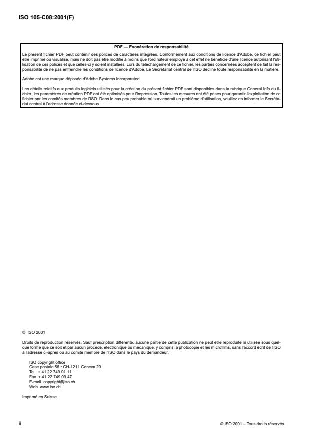ISO 105-C08:2001 ISO 105-C08:2001 - Textiles -- Essais de solidité des teintures - Page 2 preview