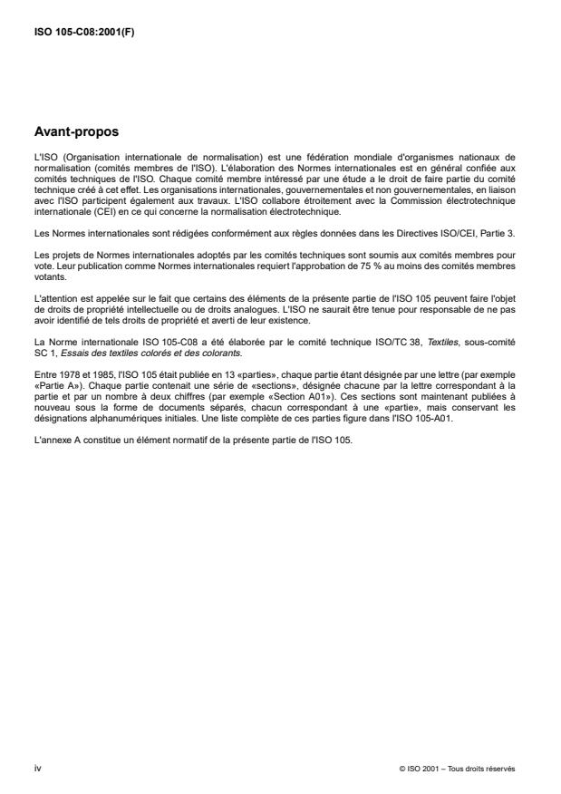 ISO 105-C08:2001 ISO 105-C08:2001 - Textiles -- Essais de solidité des teintures - Page 4 preview