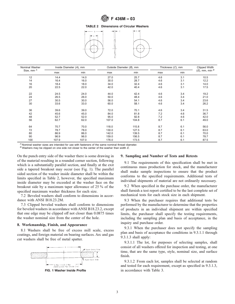 ASTM F436M-03 - Standard Specification for Hardened Steel Washers [Metric]