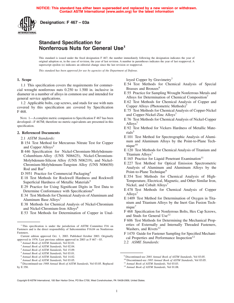 ASTM F467-03a - Standard Specification for Nonferrous Nuts for General Use