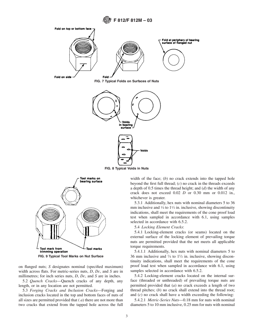 ASTM F812/F812M-03 - Standard Specification for Surface Discontinuities of Nuts, Inch and Metric Series