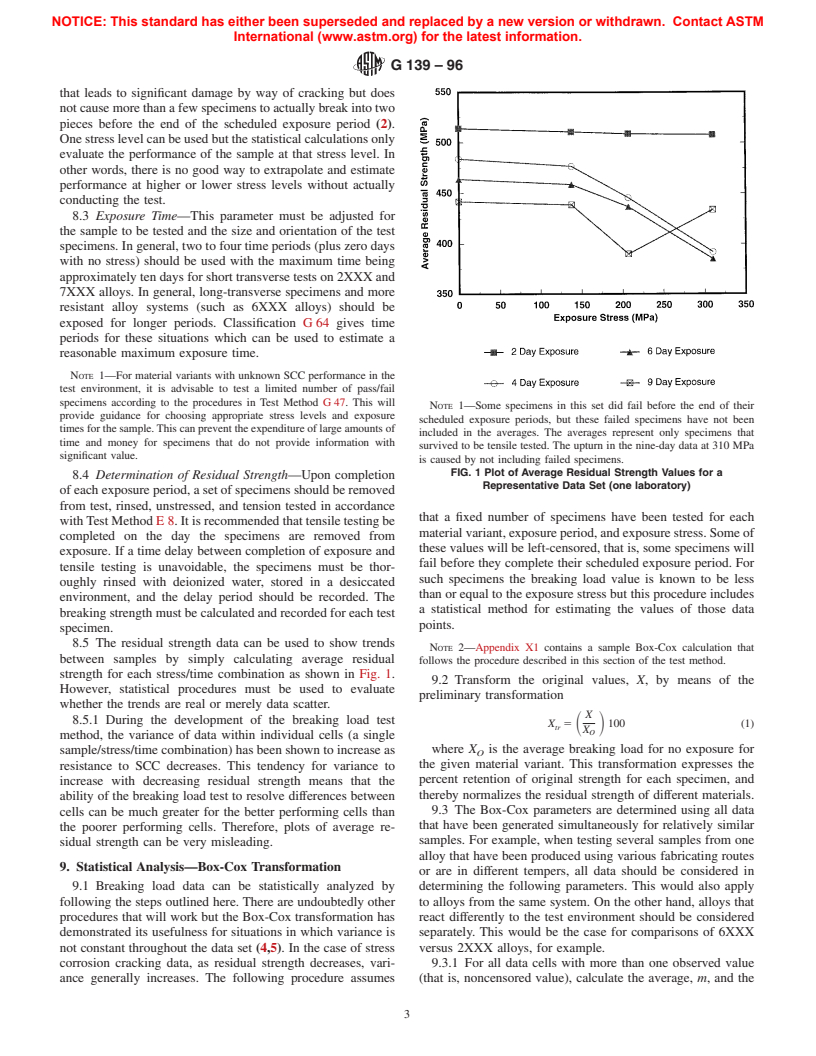 ASTM G139-96 - Standard Test Method for Determining Stress-Corrosion Cracking Resistance of Heat-Treatable Aluminum Alloy Products Using Breaking Load Method (Withdrawn 2004)