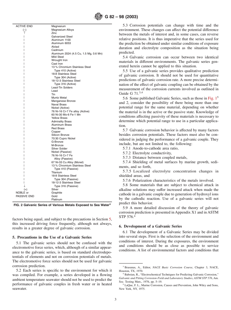 ASTM G82-98(2003) - Standard Guide for Development and Use of a Galvanic Series for Predicting Galvanic Corrosion Performance