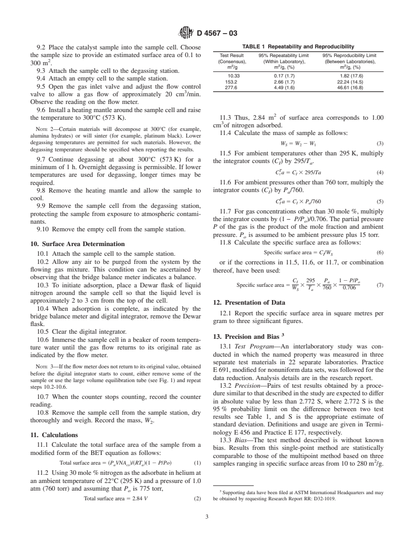 ASTM D4567-03 - Standard Test Method for Single-Point Determination of Specific Surface Area of Catalysts and Catalyst Carriers Using Nitrogen Adsorption by Continuous Flow Method