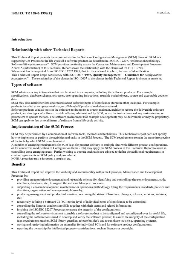 ISO/IEC TR 15846:1998 ISO/IEC TR 15846:1998 - Information technology -- Software life cycle processes -- Configuration Management - Page 4 preview