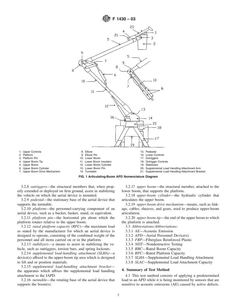 ASTM F1430-03 - Standard Test Method for Acoustic Emission Testing of Insulated and Non-Insulated Aerial Personnel Devices with Supplemental Load Handling Attachments