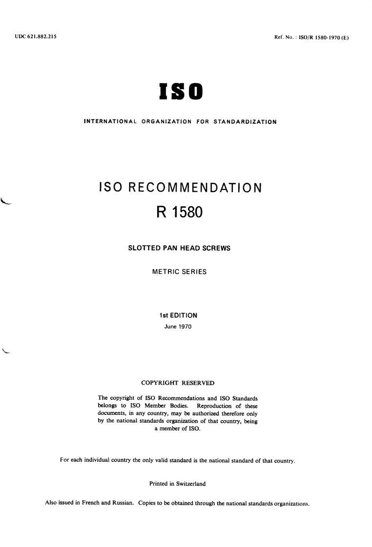 ISO/R 1580:1970 - Title missing - Legacy paper document
Released:1/1/1970