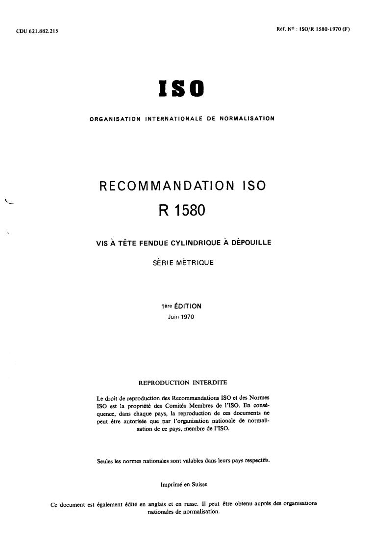 ISO/R 1580:1970 - Title missing - Legacy paper document
Released:1/1/1970