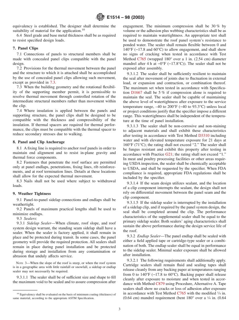 ASTM E1514-98(2003) - Standard Specification for Structural Standing Seam Steel Roof Panel Systems