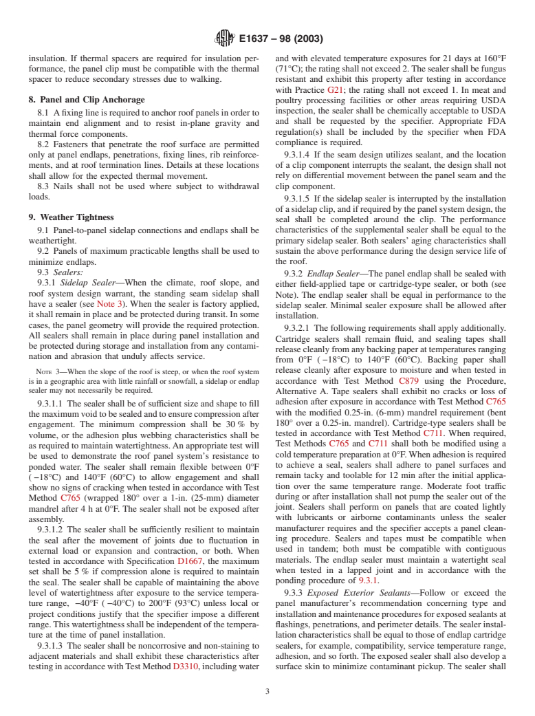 ASTM E1637-98(2003) - Standard Specification for Structural Standing Seam Aluminum Roof Panel Systems