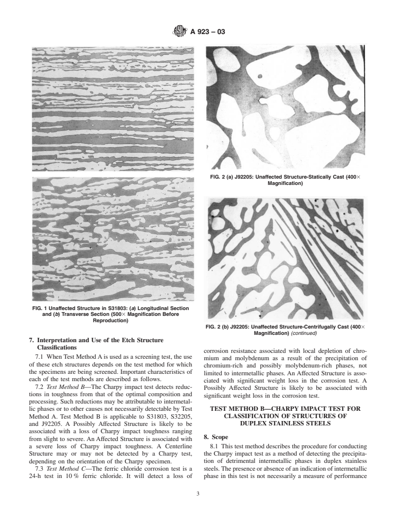 ASTM A923-03 - Standard Test Methods for Detecting Detrimental Intermetallic Phase in Wrought Duplex Austenitic/Ferritic Stainless Steels