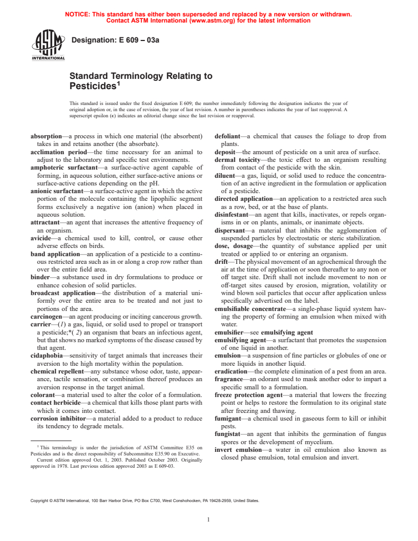 ASTM E609-03a - Standard Terminology Relating to Pesticides