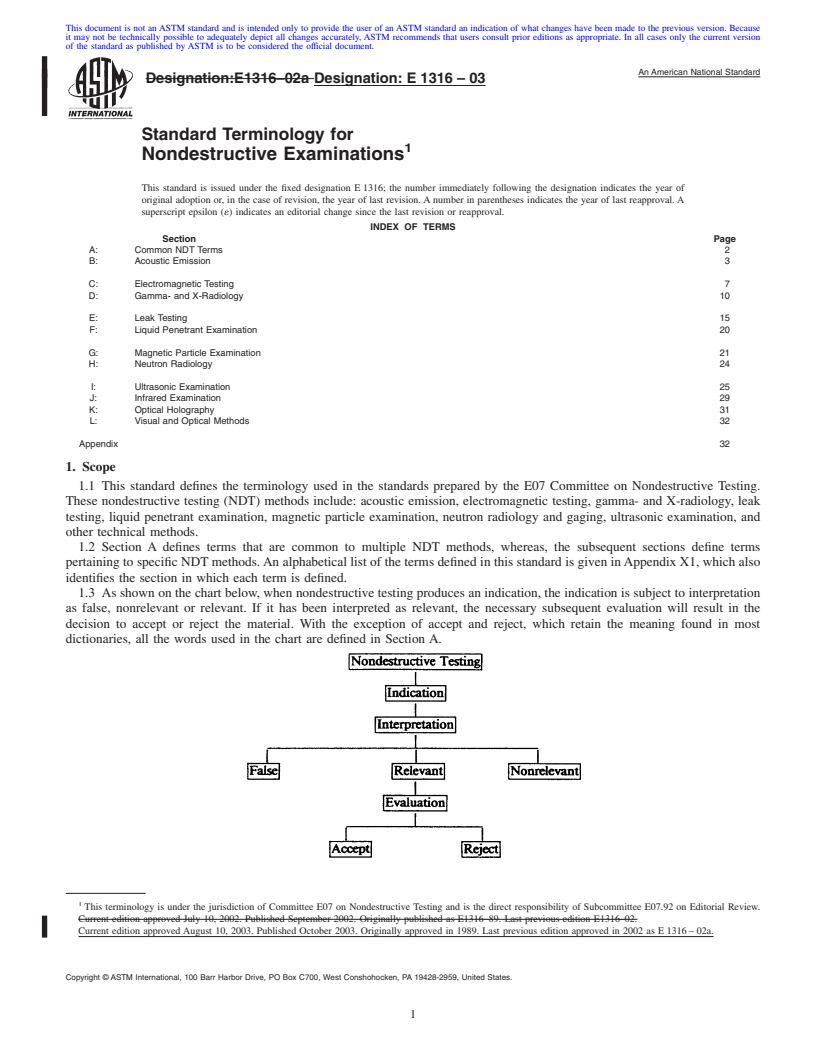 REDLINE ASTM E1316-03 - Standard Terminology for Nondestructive Examinations