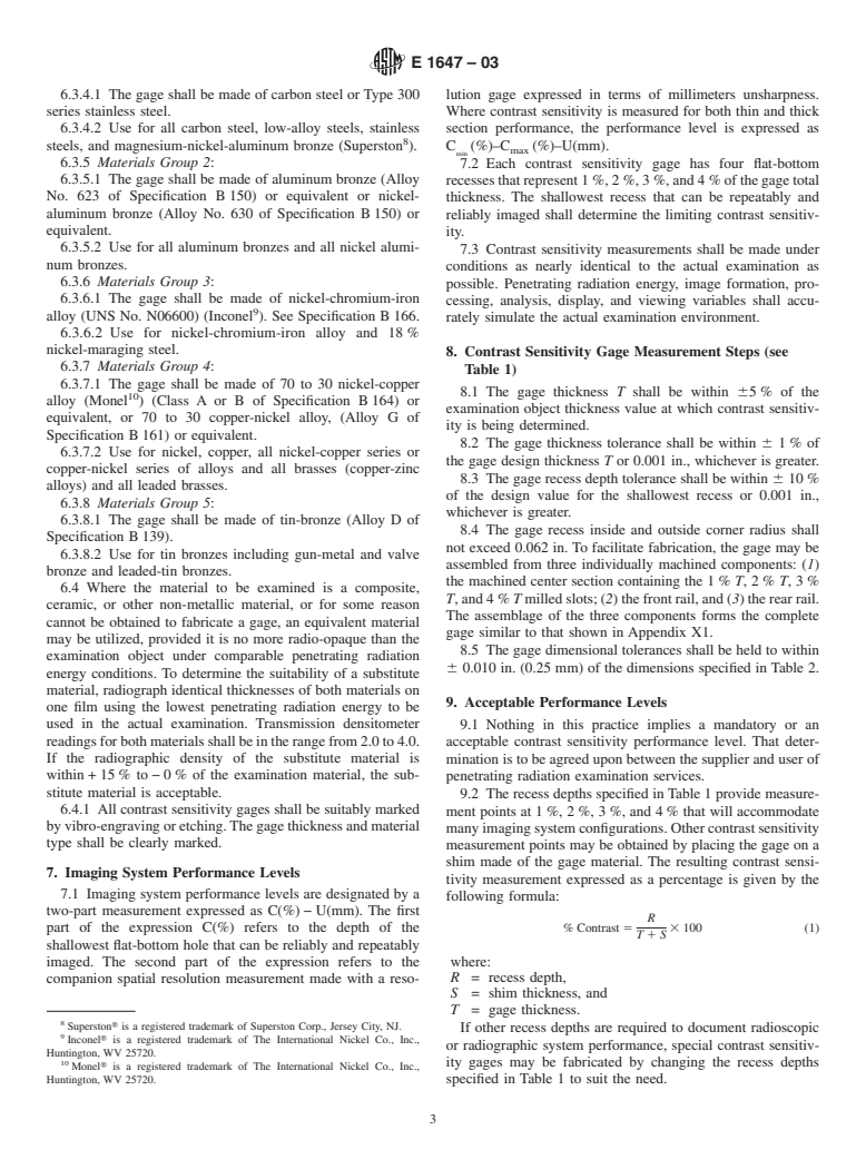 ASTM E1647-03 - Standard Practice for Determining Contrast Sensitivity in Radioscopy