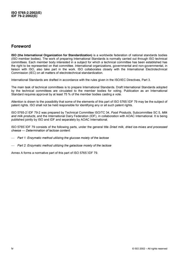 ISO 5765-2:2002 ISO 5765-2:2002 - Dried milk, dried ice-mixes and processed cheese -- Determination of lactose content - Page 4 preview