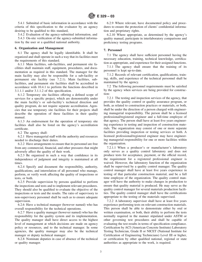 ASTM E329-03 - Standard Specification for Agencies Engaged in the Testing and/or Inspection of Materials Used in Construction