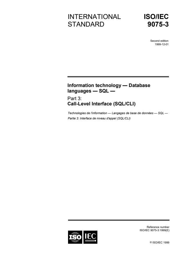 ISO/IEC 9075-3:1999 - Information technology -- Database languages -- SQL