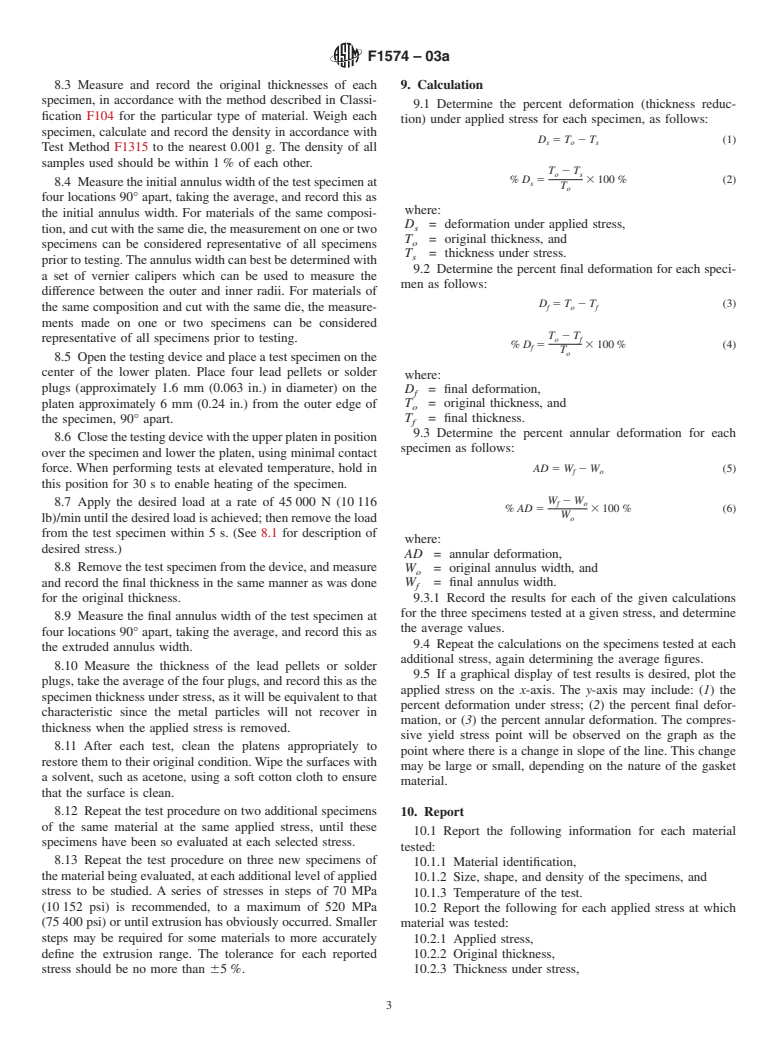 ASTM F1574-03a - Standard Test Method for Compressive Strength of Gaskets at Elevated Temperatures