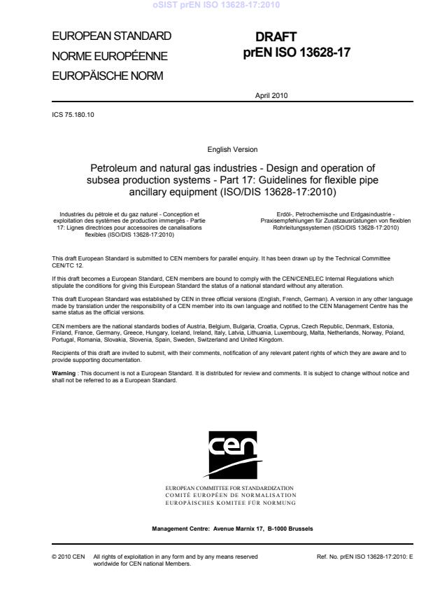 prEN ISO 13628-17:2010