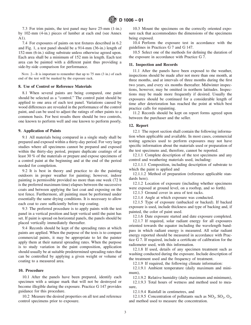 ASTM D1006-01 - Standard Practice for Conducting Exterior Exposure Tests of Paints on Wood