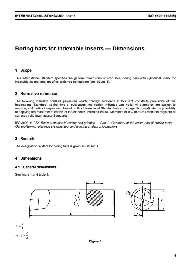 ISO 5609:1998 - Boring bars for indexable inserts -- Dimensions