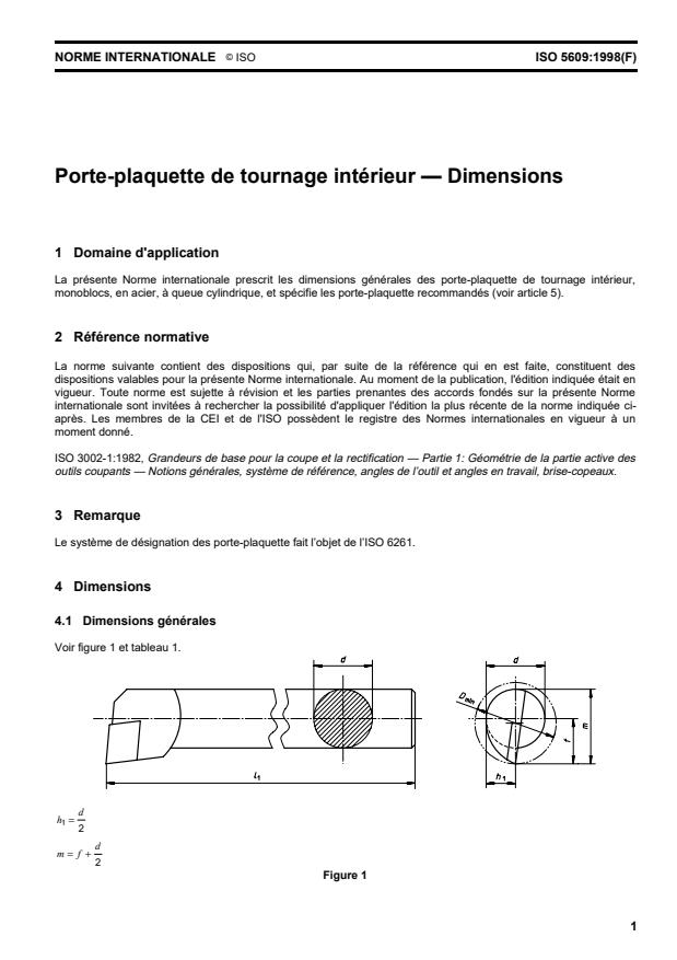 ISO 5609:1998 - Porte-plaquette de tournage intérieur -- Dimensions