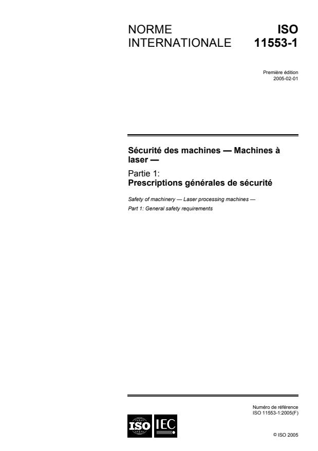 ISO 11553-1:2005 - Sécurité des machines -- Machines a laser