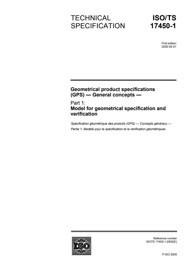 ISO/TS 17450-1:2005 - Geometrical product specifications (GPS) -- General concepts
