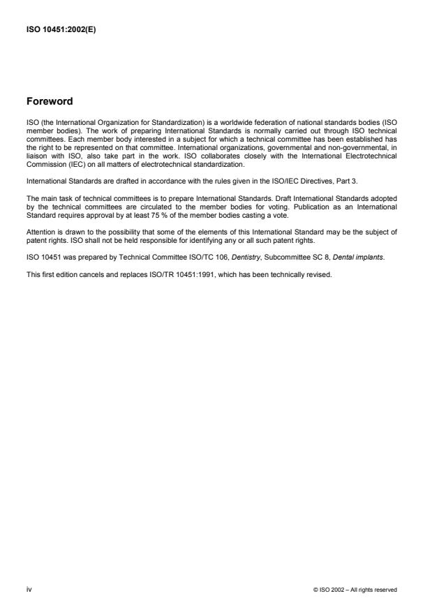 ISO 10451:2002 ISO 10451:2002 - Dental implant systems -- Contents of technical file - Page 4 preview