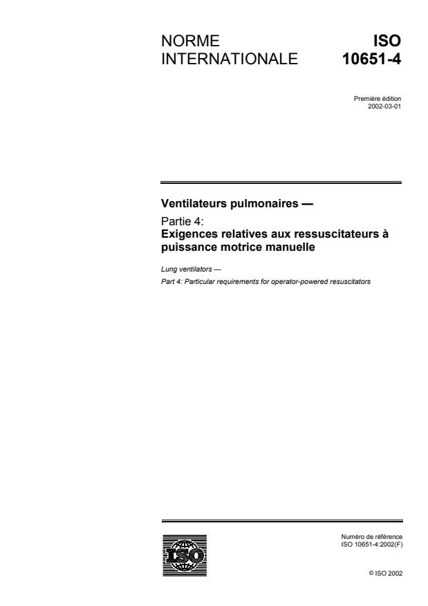 ISO 10651-4:2002 - Ventilateurs pulmonaires