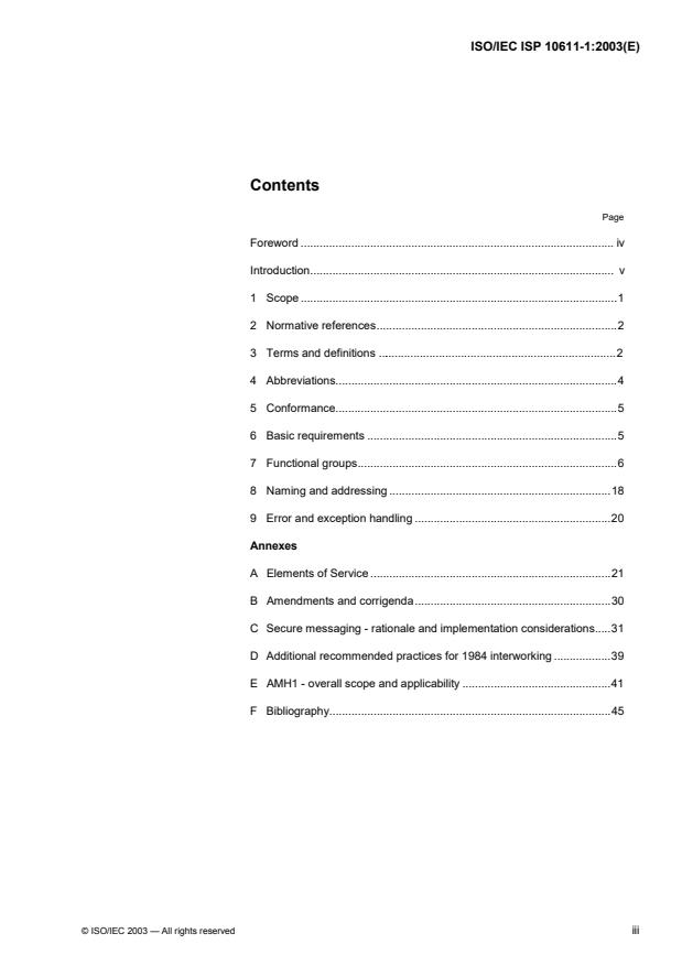 ISO/IEC ISP 10611-1:2003 ISO/IEC ISP 10611-1:2003 - Information technology -- International Standardized Profiles AMH1n -- Message Handling Systems -- Common Messaging - Page 3 preview