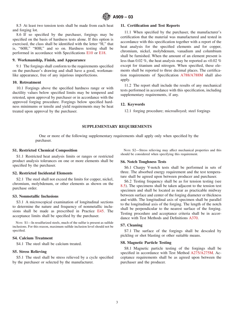 ASTM A909-03 - Standard Specification for Steel Forgings, Microalloy, for General Industrial Use