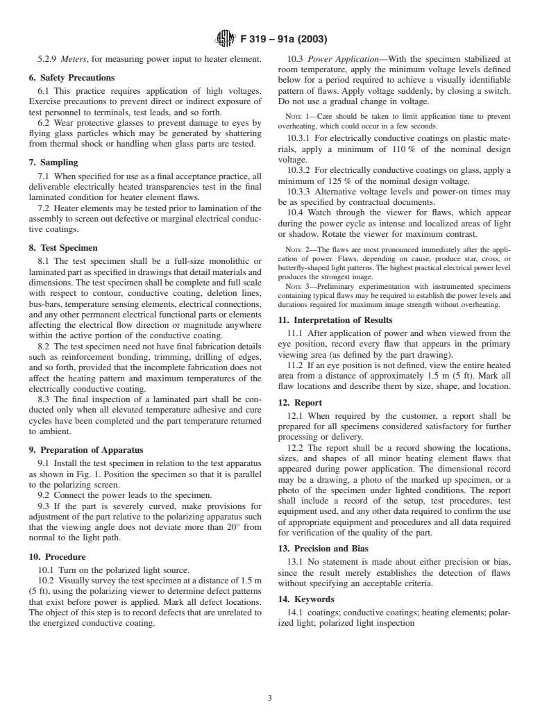 ASTM F319-91a(2003) - Standard Practice for Polarized Light Detection of Flaws in Aerospace Transparency Heating Elements