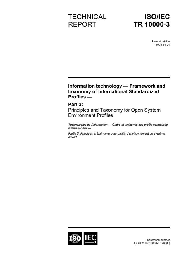 ISO/IEC TR 10000-3:1998 - Information technology -- Framework and taxonomy of International Standardized Profiles