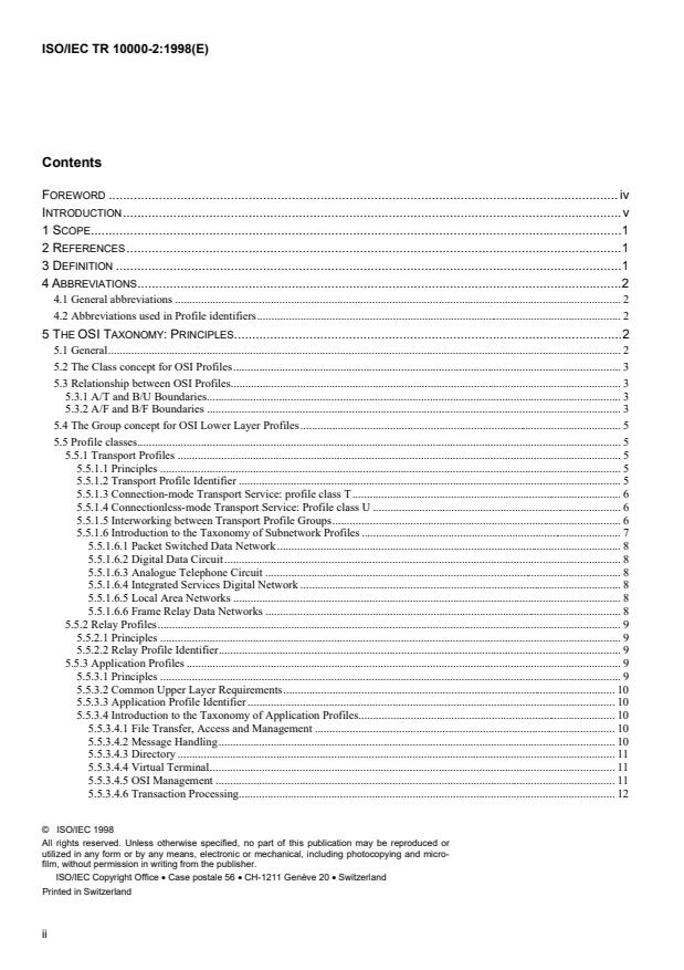 ISO/IEC TR 10000-2:1998 ISO/IEC TR 10000-2:1998 - Information technology -- Framework and taxonomy of International Standardized Profiles - Page 2 preview