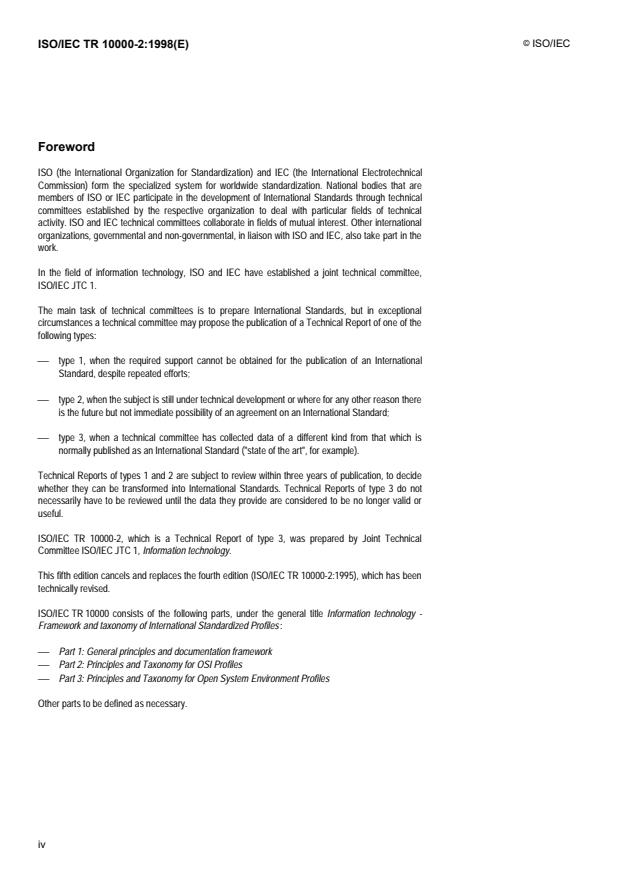 ISO/IEC TR 10000-2:1998 ISO/IEC TR 10000-2:1998 - Information technology -- Framework and taxonomy of International Standardized Profiles - Page 4 preview