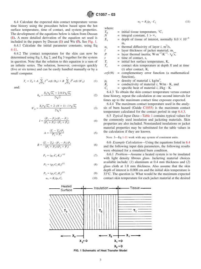 ASTM C1057-03 - Standard Practice for Determination of Skin Contact Temperature from Heated Surfaces Using A Mathematical Model and Thermesthesiometer