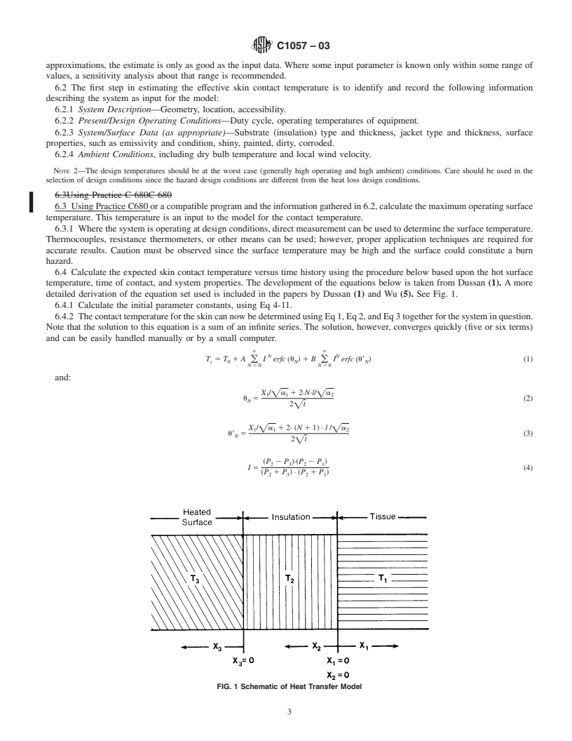 REDLINE ASTM C1057-03 - Standard Practice for Determination of Skin Contact Temperature from Heated Surfaces Using A Mathematical Model and Thermesthesiometer