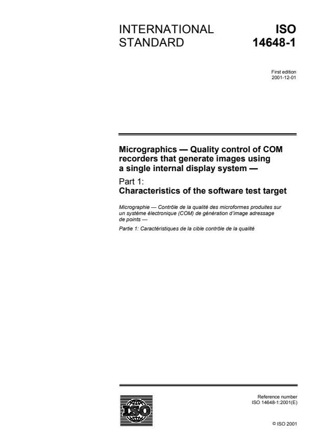 ISO 14648-1:2001 - Micrographics -- Quality control of COM recorders that generate images using a single internal display system