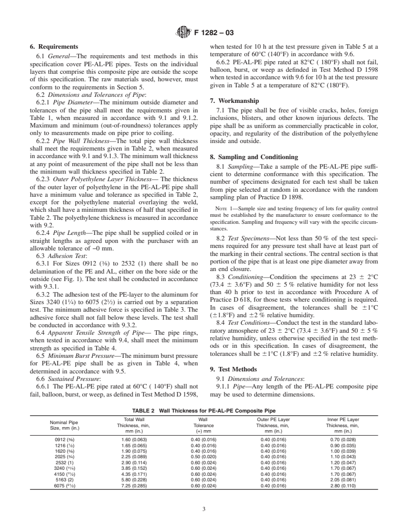 ASTM F1282-03 - Standard Specification for Polyethylene/Aluminum/Polyethylene (PE-AL-PE) Composite Pressure Pipe