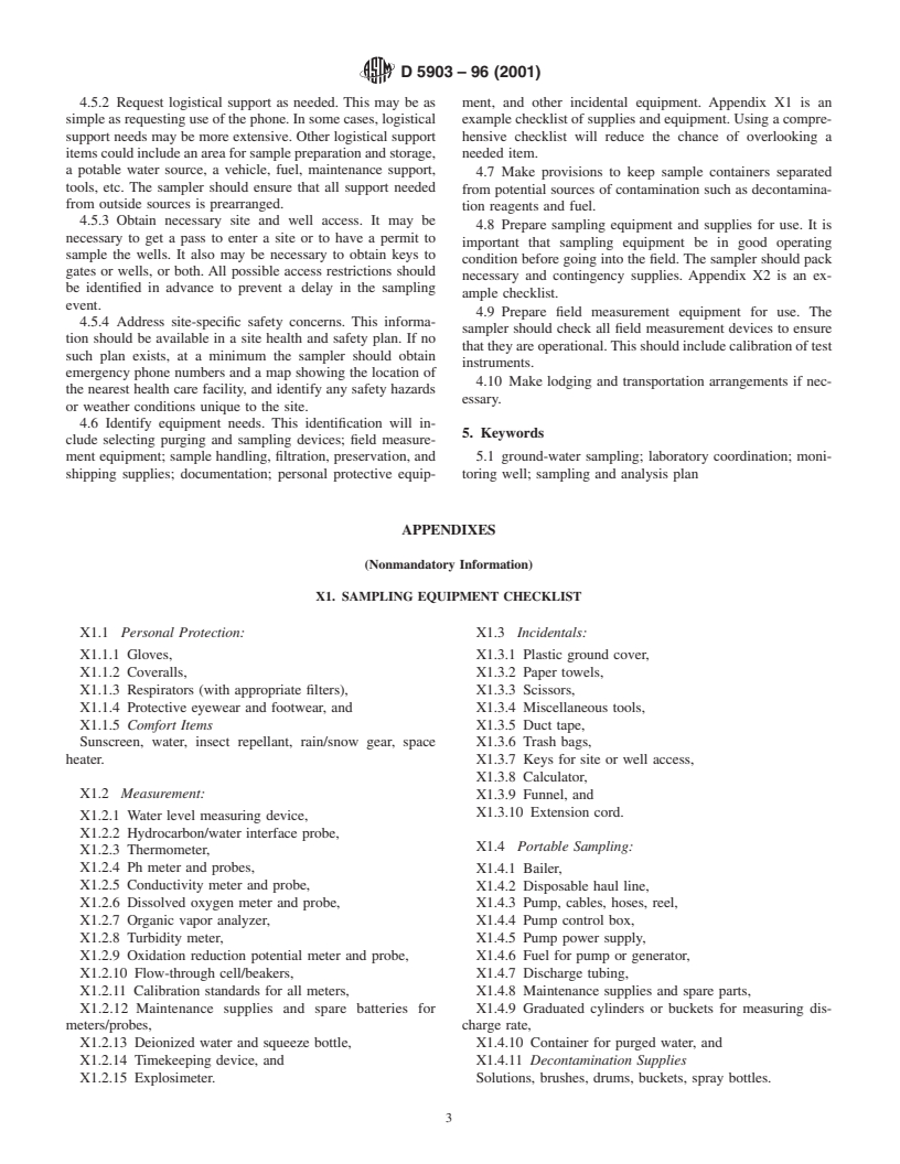 ASTM D5903-96(2001) - Standard Guide for Planning and Preparing for a Groundwater Sampling Event