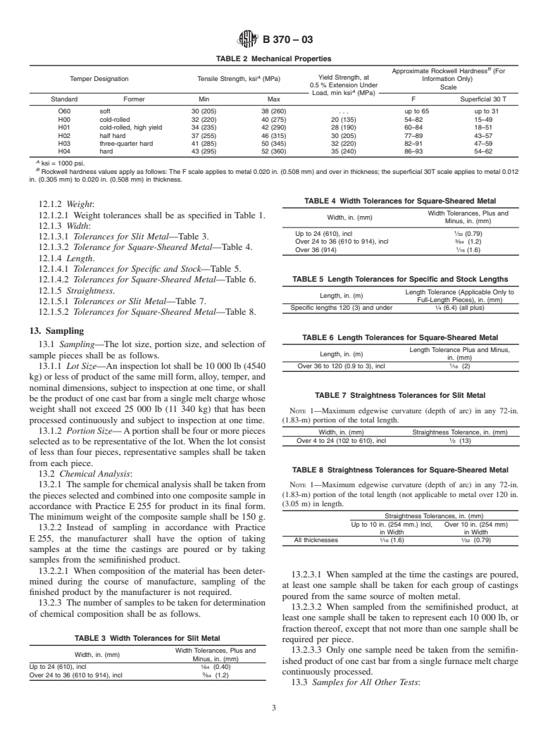 ASTM B370-03 - Standard Specification for Copper Sheet and Strip for Building Construction