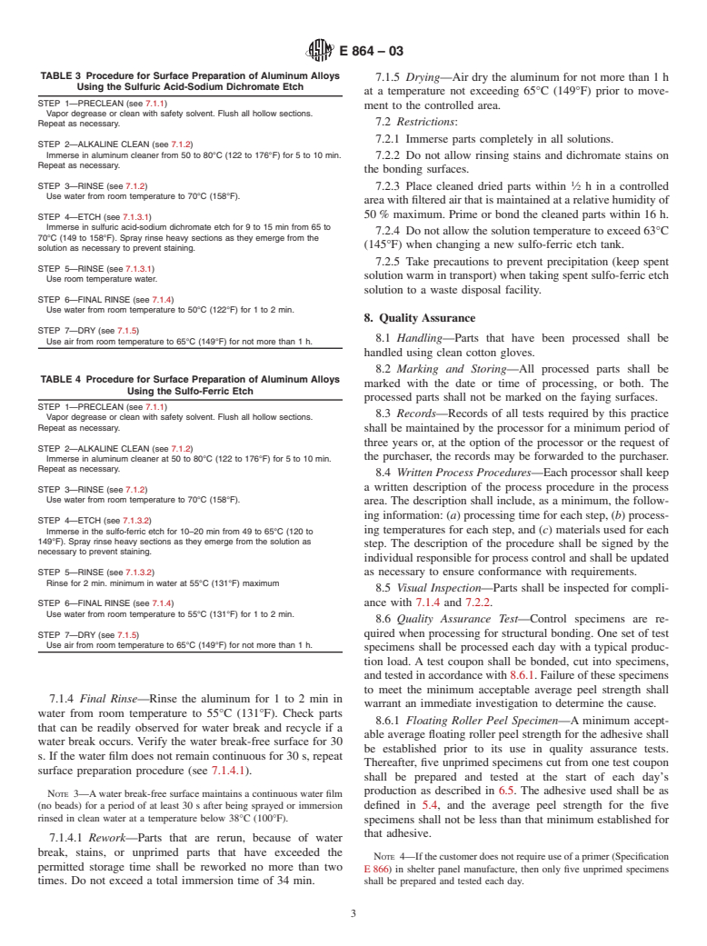 ASTM E864-03 - Standard Practice for Surface Preparation of Aluminum Alloys to be Adhesively Bonded in Honeycomb Shelter Panels