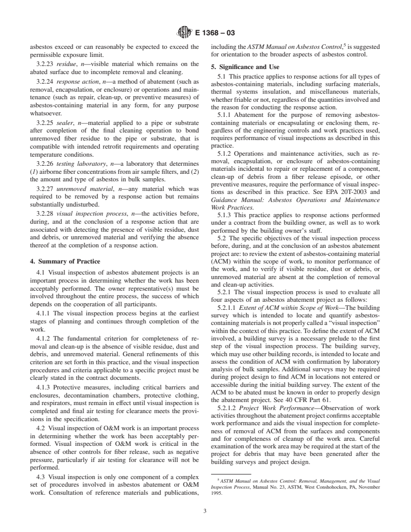 ASTM E1368-03 - Standard Practice for Visual Inspection of Asbestos Abatement Projects