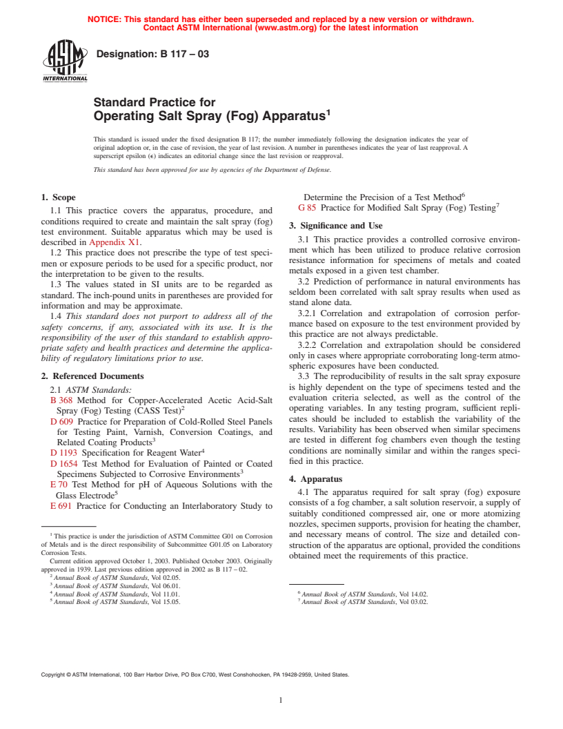 ASTM B117-03 - Standard Practice for Operating Salt Spray (Fog) Apparatus