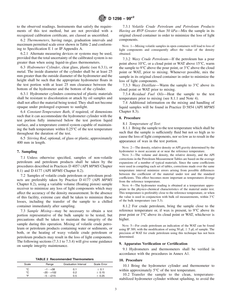 ASTM D1298-99e2 - Standard Test Method for Density, Relative Density (Specific Gravity), or API Gravity of Crude Petroleum and Liquid Petroleum Products by Hydrometer Method