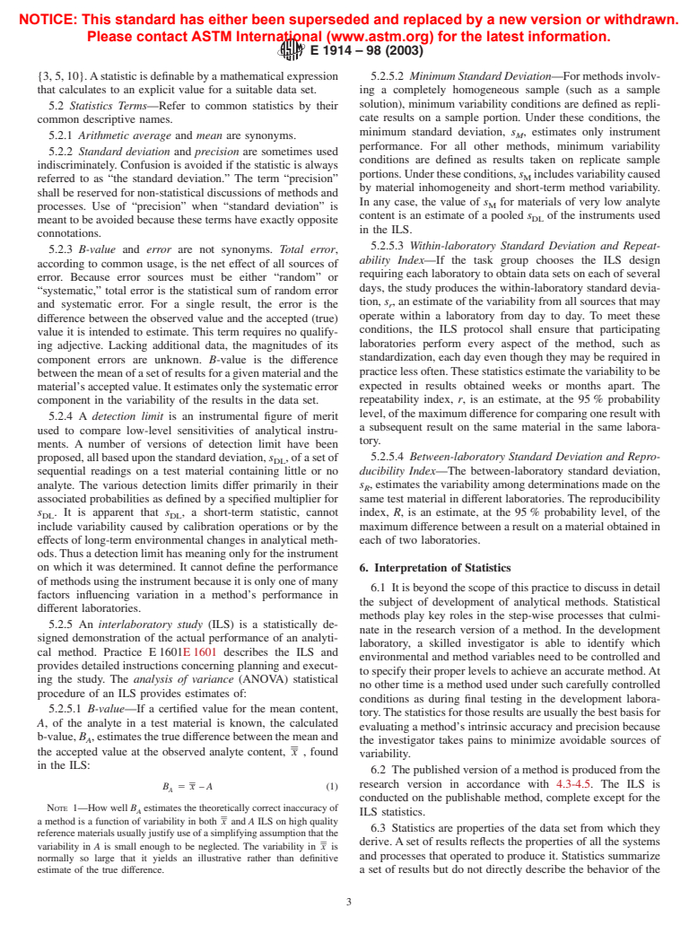 ASTM E1914-98(2003) - Standard Practice for Use of Terms Relating to the Development and Evaluation of Methods for Chemical Analysis