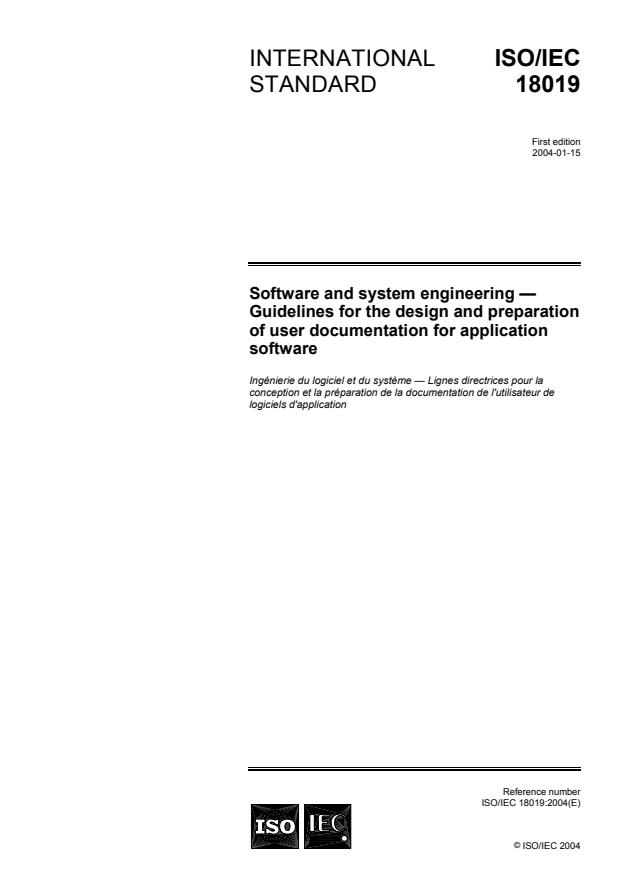 ISO/IEC 18019:2004 - Software and system engineering -- Guidelines for the design and preparation of user documentation for application software